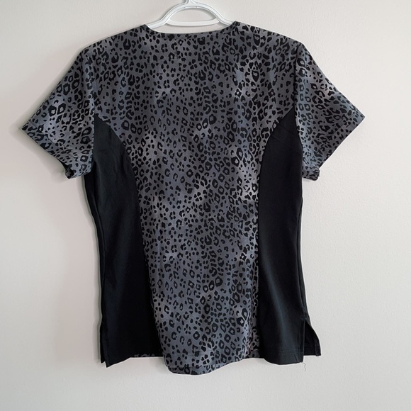 Koi Lite Scrub Top - Black & Grey Cheetah Print - Picture 2 of 5